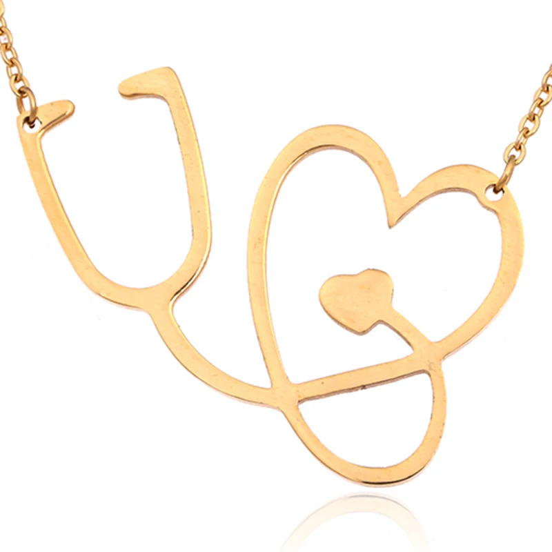 Heart Stethoscope Pendants Necklaces for Women Long Chain Stainless Steel Lariat Necklace Medical Jewelry for Nurse Doctor Gifts