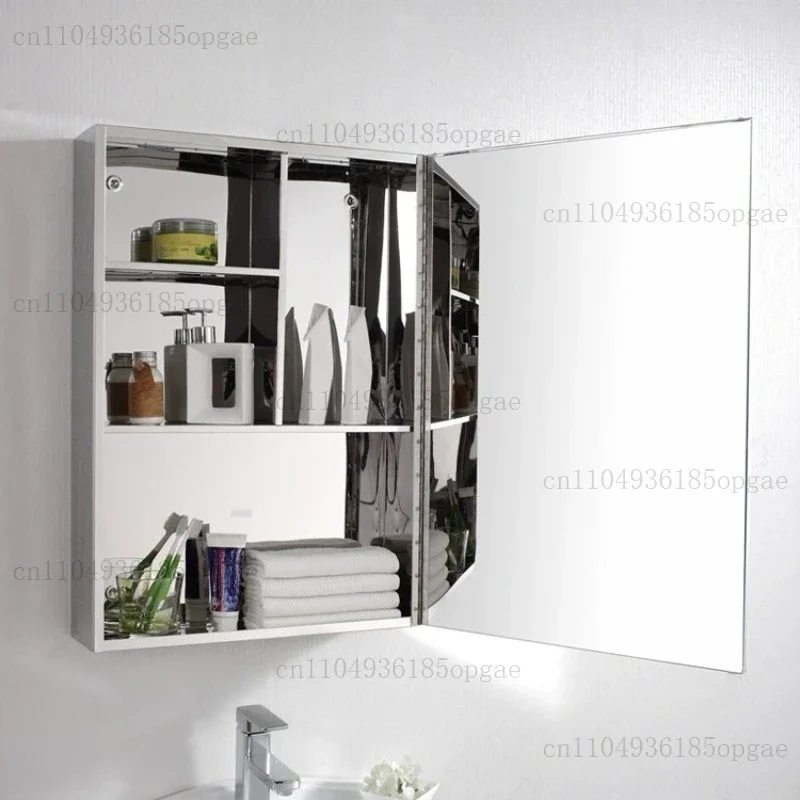 Wall-mounted Stainless Steel Mirror Cabinet, Simple Modern Bathroom Thickened Bathroom Mirror Cabinet