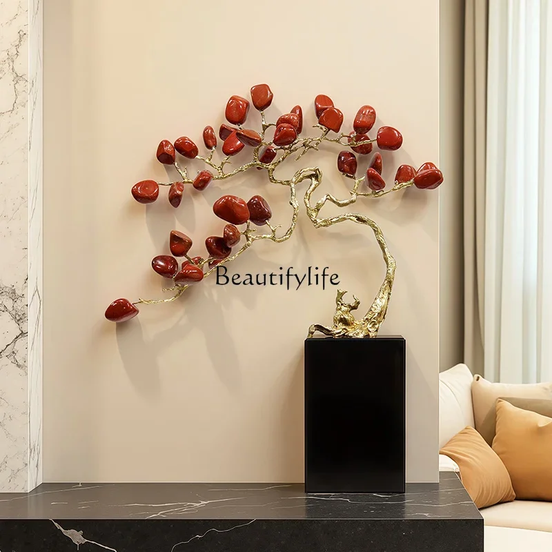 

yj21 Modern Light Luxury Green Stone Money Tree Ornament for Living Room Entrance TV Cabinet Decoration