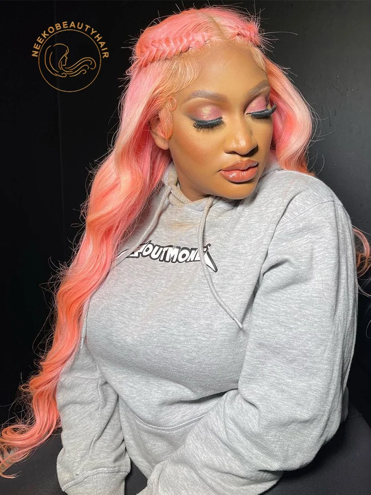 Rose Gold Pink Colored Lace Front Wig Human Hair Pink Wavy Pre Plucked 13x6 HD Transparent Lace Frontal Wigs For Women