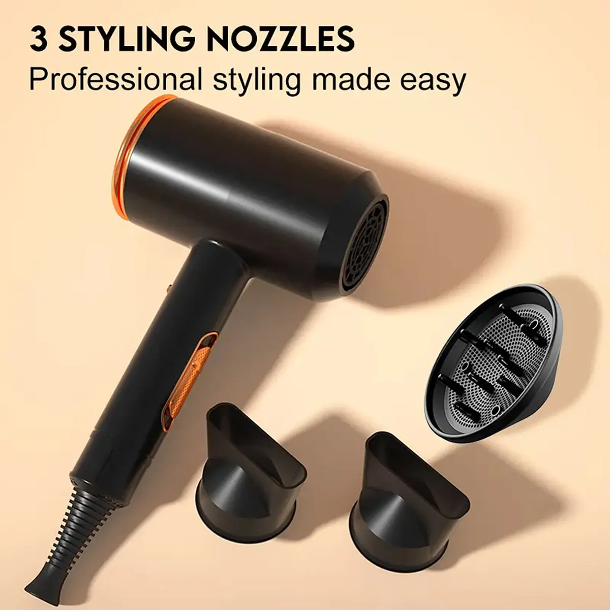 Professional Hand Blow Dryer Travel Home Use Powerful Ionic Barber Salon Equipment Hot Cold Wind Super Black One Step Hair Dryer