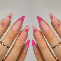 ARTAUG 24PCS Medium pink  fake nails and press on full set and press on nails love design and summer nails  macron colour scheme