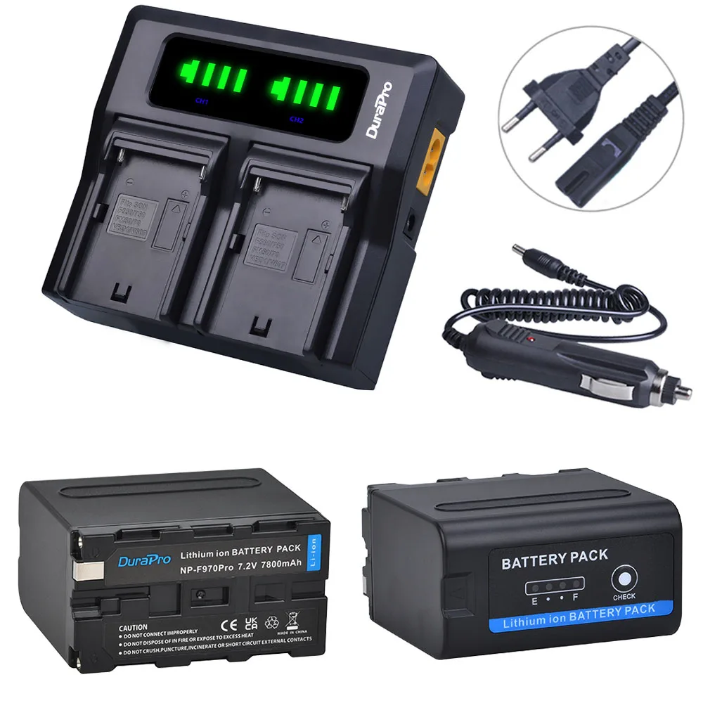 DuraPro 7800mAh NP-F970 Battery NP-F960 Bateria with LED Power Indicators+ Fast Charger for SONY F930 F950 F770 F570 CCD-RV100