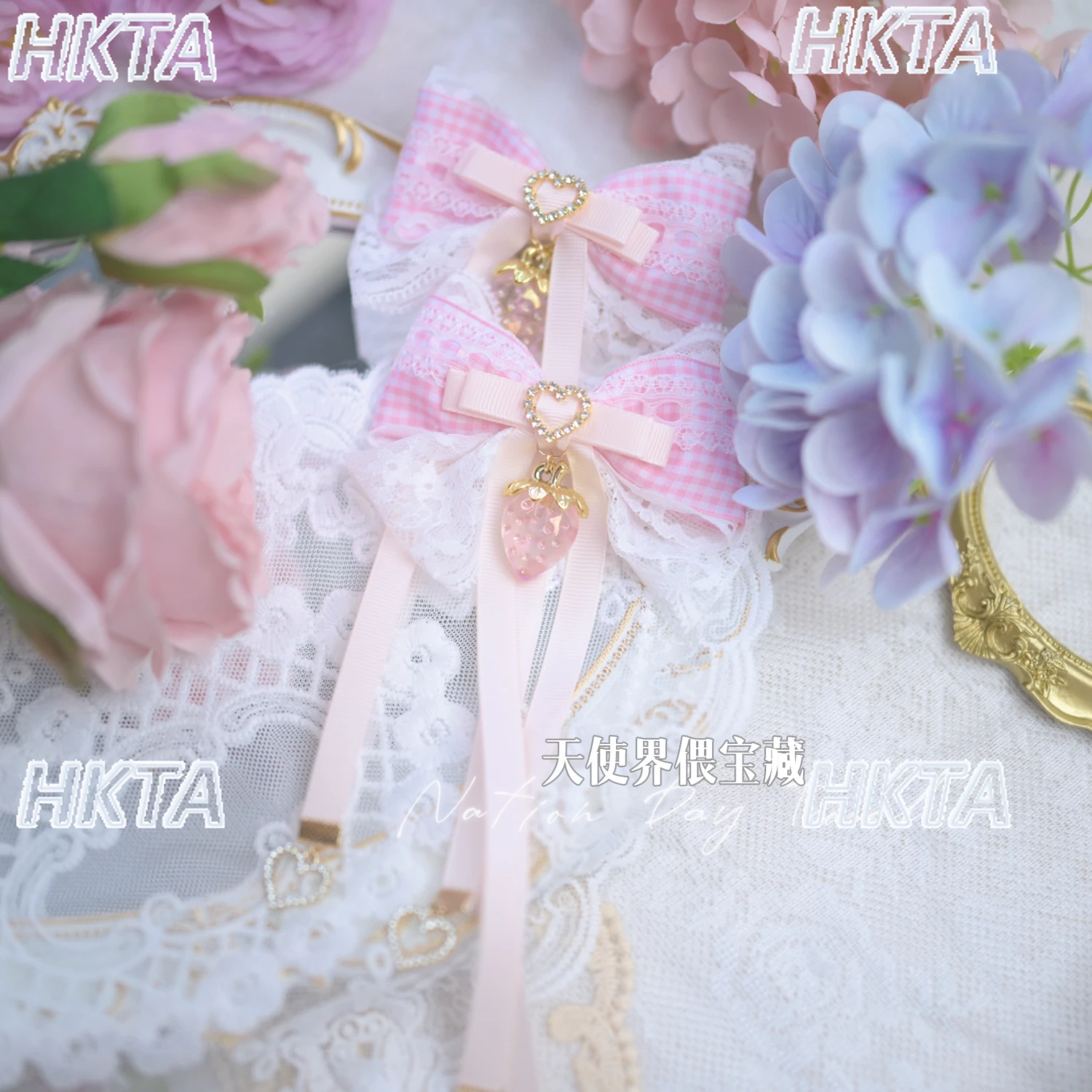 

Японские кружевные шахты, милые заколки в клетку с клубникой, длинная лента, заколка для волос в клетку, заколка для волос в стиле Лолиты, хвост, аксессуар для волос с клубникой