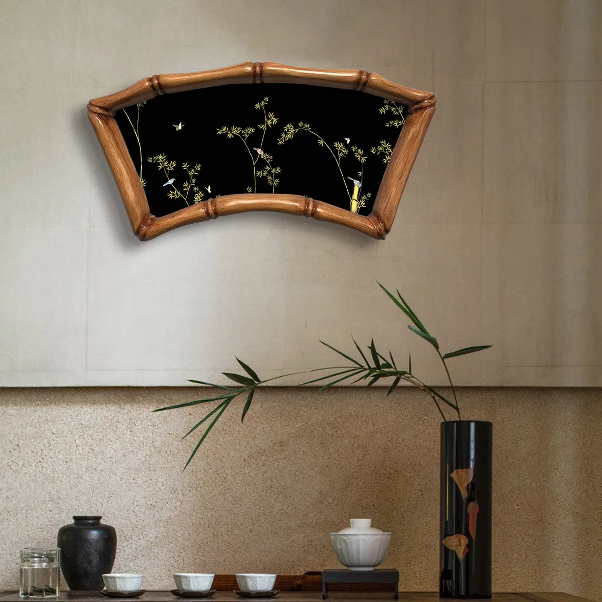 Nuevo Gabinete de porche de color café de bambú de estilo chino, mueble antiguo de un solo marco para sala de estar y dormitorio