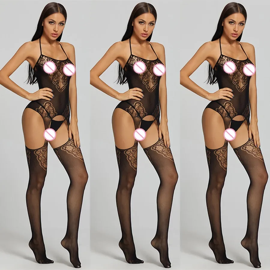 Bodystocking sexy para mulheres, meias bege, meia-calça crotchless, meia-calça virilha aberta, rede, lingerie clube, novo