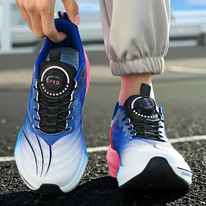 Performance Running Shoes  Men Women Carbon Plate Lightweight Rubber Outsole Breathable Mesh Sneakers for Athletic Training