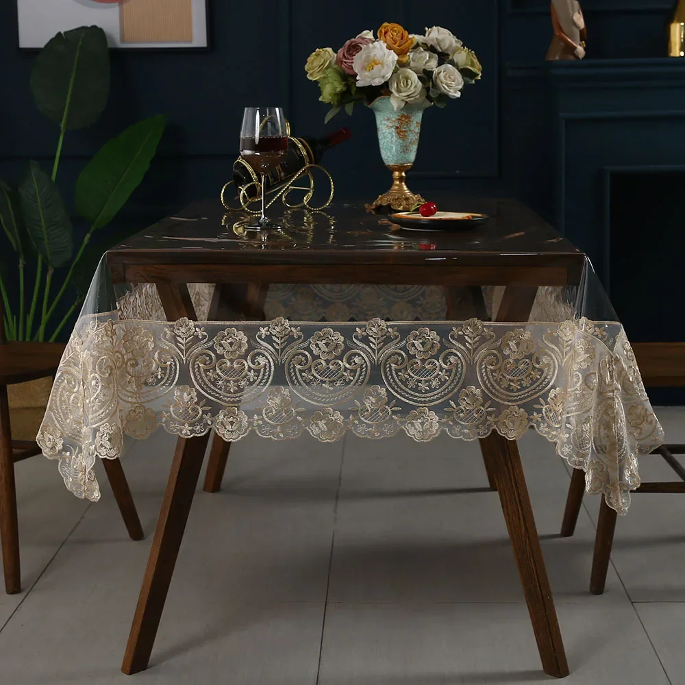 Modern Minimalism Transparent Soft Glass Tablecloth Handmade Lace Table Cover Waterproof Wash Free Scald Resistant Desk Covers