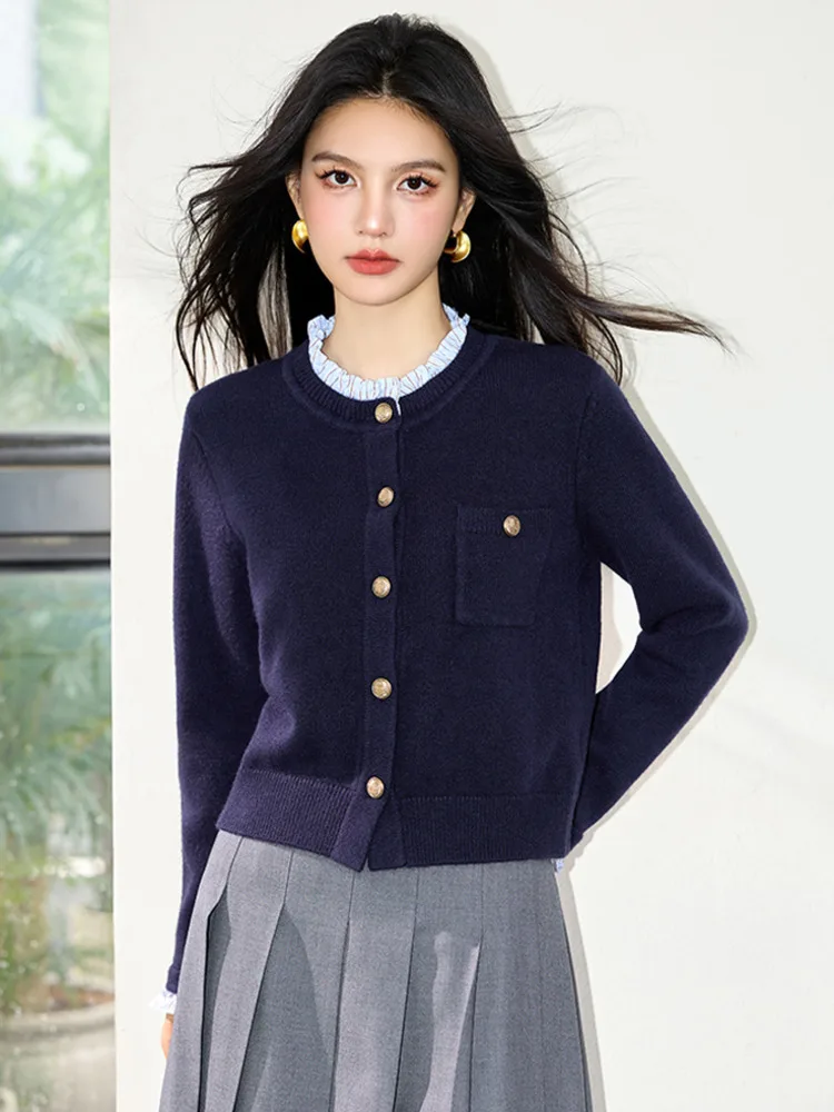 Осень 2022, французский шикарный ленивый высококачественный свитер, топы для женщин, искусственный двухсекционный вязаный кардиган, корейская мода, повседневный Pull Femme