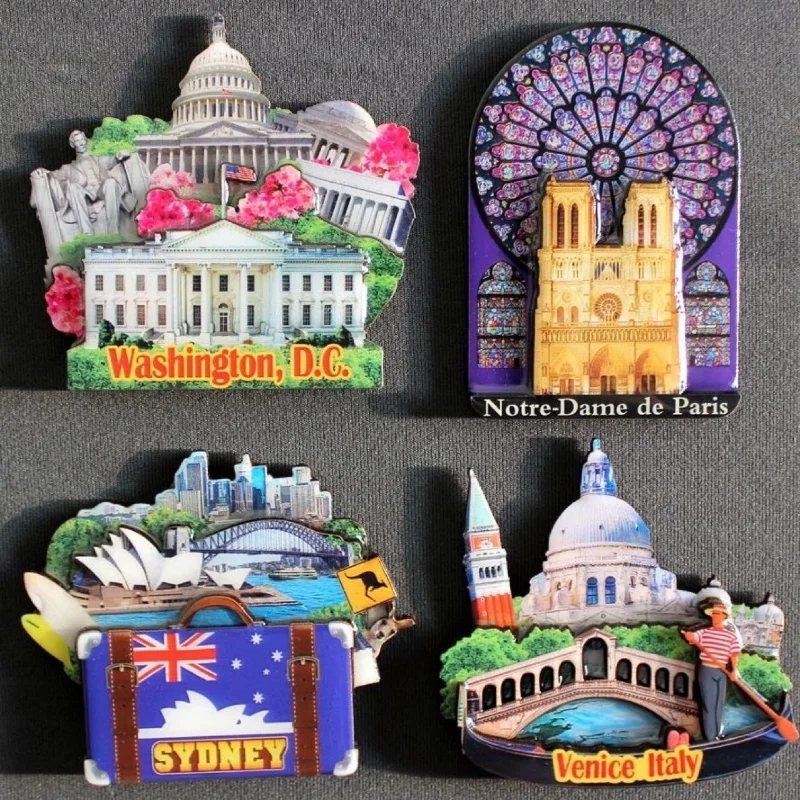 Cathédrale Notre Dame de Paris Fridge Magnets Wooden Magnetic Stickers America Italy Australia Travelling Souvenirs Gifts