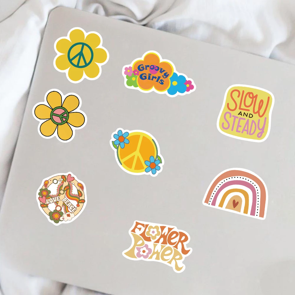 50PCS Hippie Yellow Peace Stickers For DIY Diary Notebook Guitar Scrapbooking Motorcycle Laptop Luggage Graffiti Decals