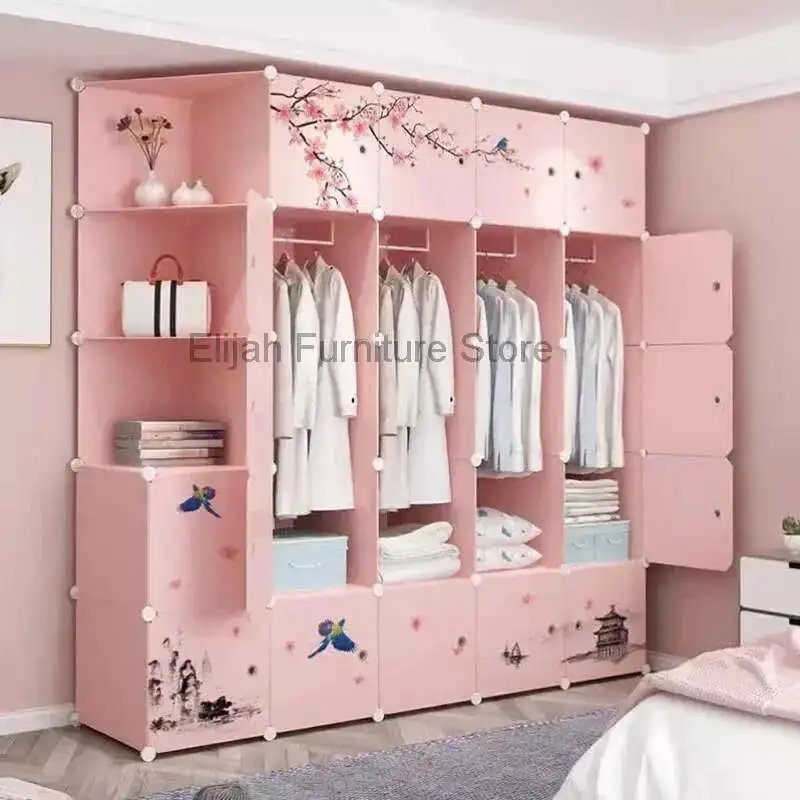 Armario de almacenamiento de plástico, particiones de ropa, armario de joyería de tela, estantes modulares móviles, Armario barato, muebles para el hogar