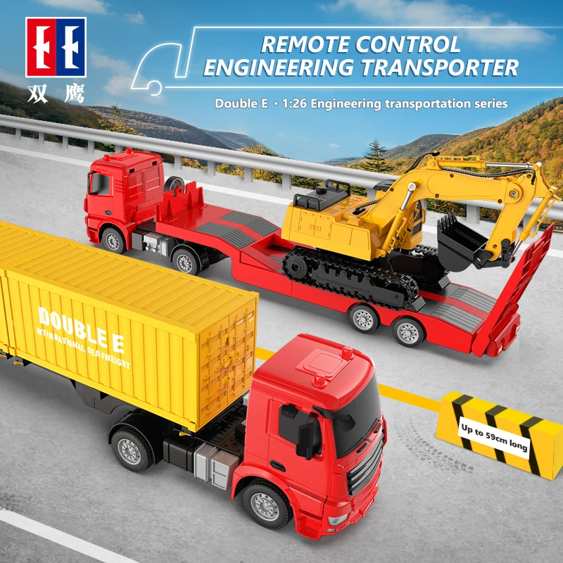 Double E RC Car  1:26 Trailer Excavator Suit Truck Remote Control Container Radio Controlled Flatbed Trailer Set Kid Toy Gift