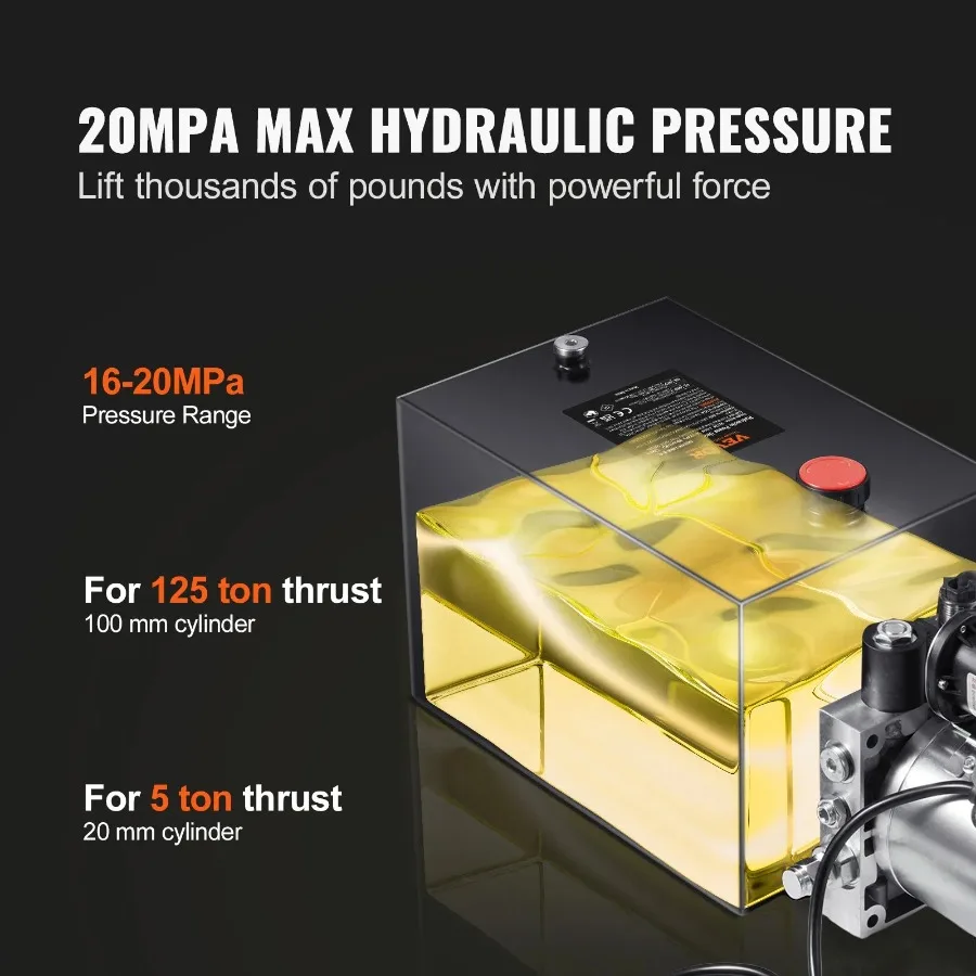 Bomba hidráulica de 8 quartos, bomba de reboque hidráulica, unidade de energia hidráulica de ação única, taxa de fluxo de 0,91 gpm, 3200 psi, alívio máximo p