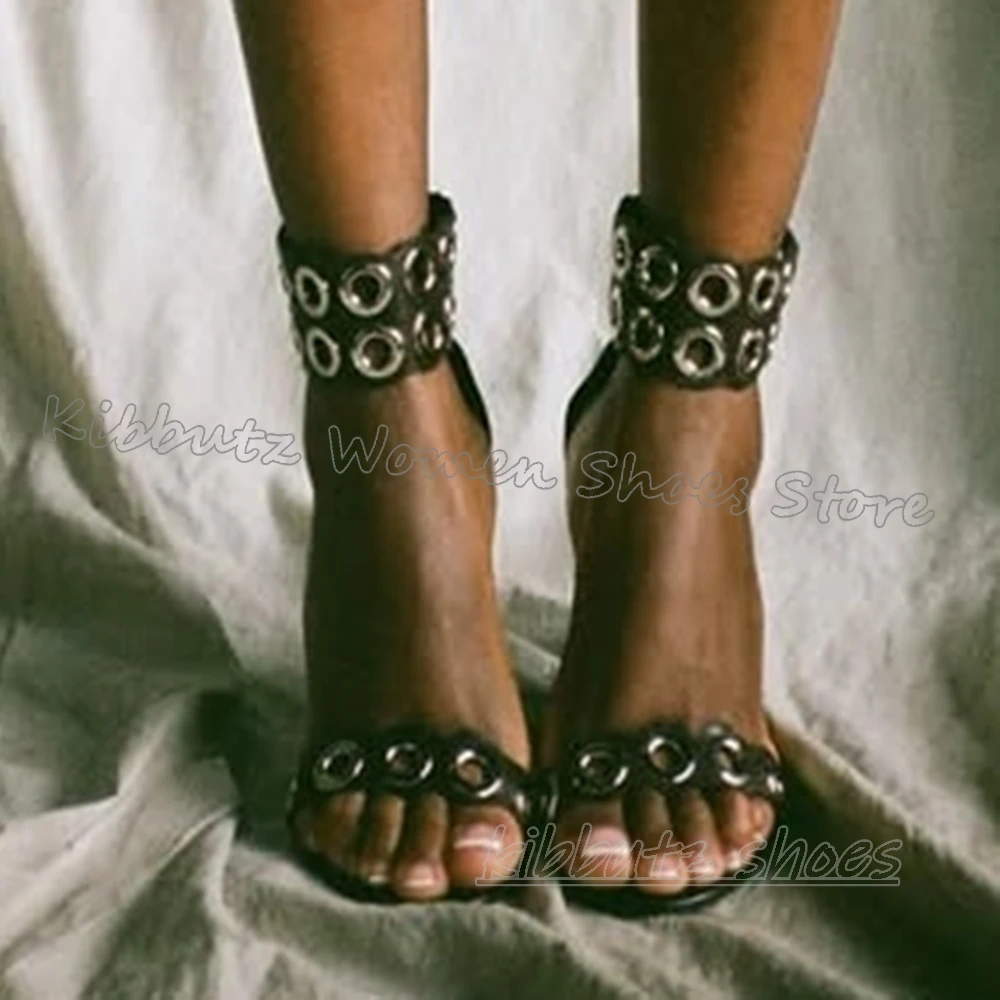 

Hollow Sandals Ankle Strap Sexy Women Dress Shoes Round Toe Flat with Solid Color Fashion Luxury Elegant Concise Party Wedding