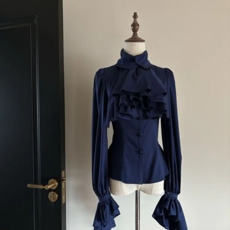 vintage Ruffles Gothic Dark Academia Clothes Y2k Slim Waist Long Sleeve Shirts Women 2026 Spring New White Blusas De Mujer