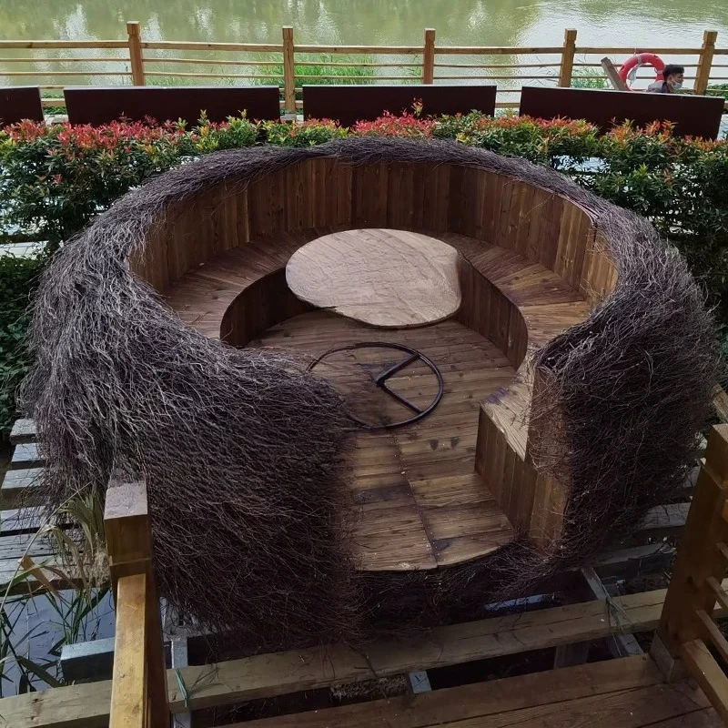 Outdoor Internet celebrity booth rattan nest rattan umbrella round sofa