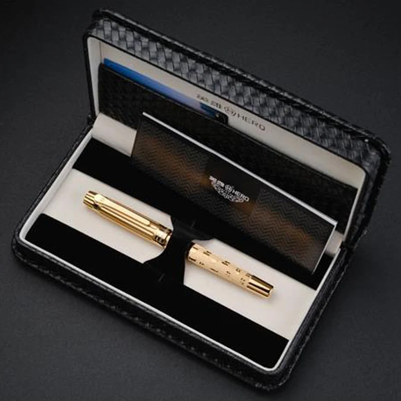 

Hero 2057 12K Gold Nib Unique Vertical Pattern Fountain Pen Fine Nib 0.5mm Authentic Business Writing Gift Set