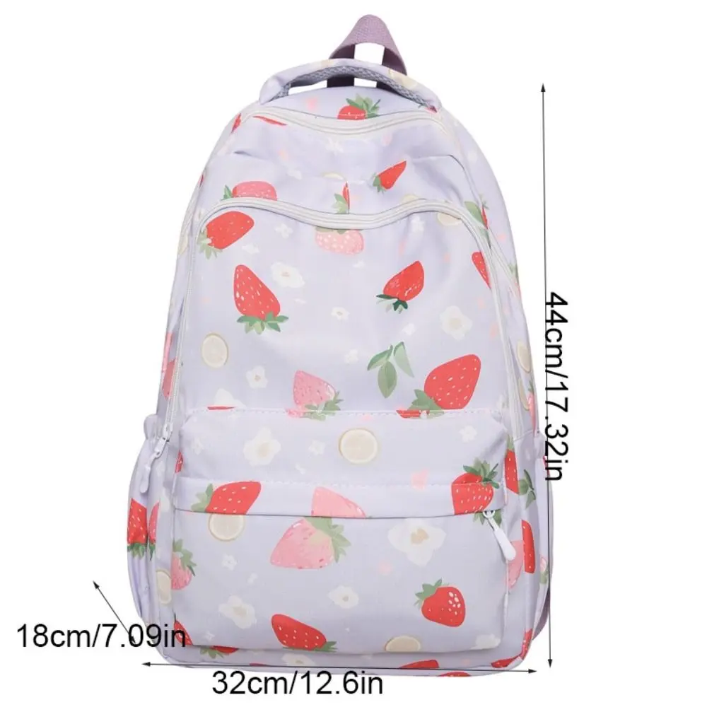 Large Capacity Strawberry Printed Backpack Multi Pocket Adjustable Strap Students Knapsack Korean Style Harajuku School Bag