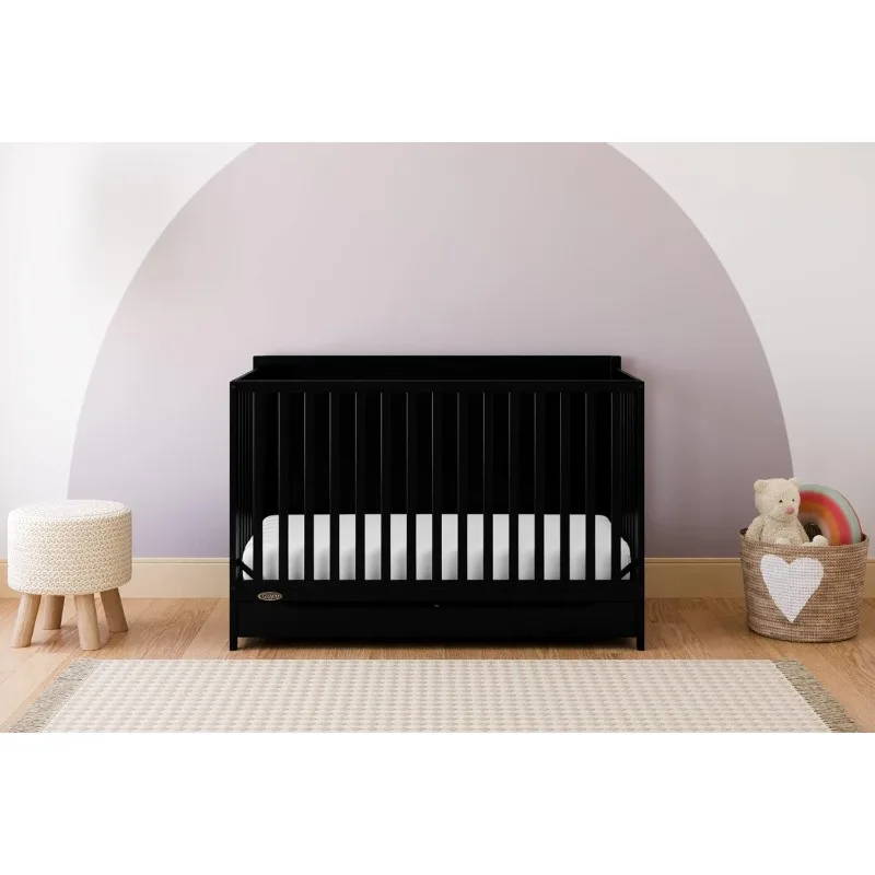 5-in-1 Convertible Crib with Drawer (Black)