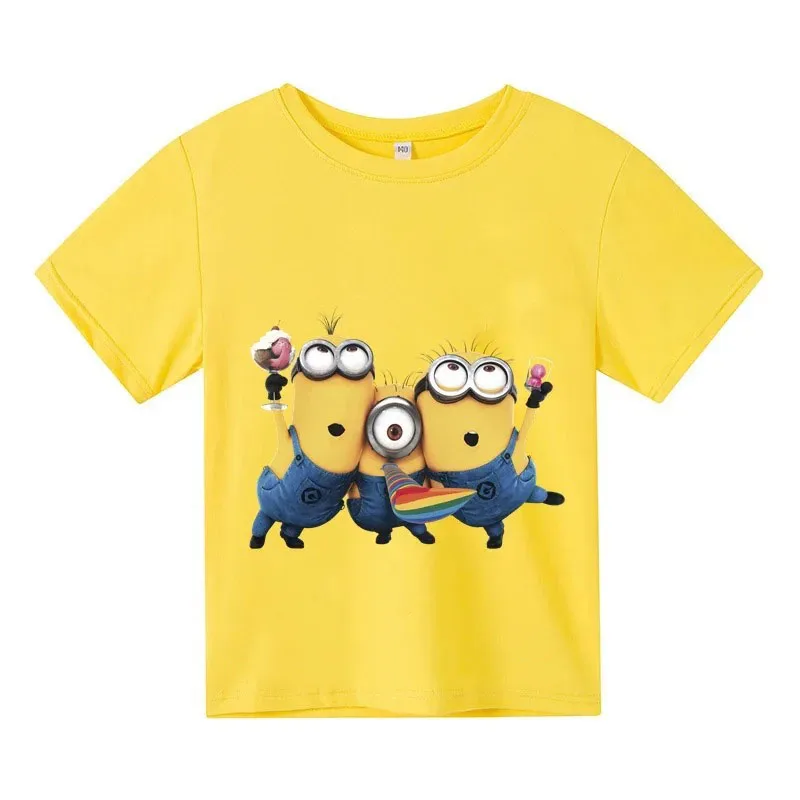 2024 Cartoon Minions Summer Kids Cotton T-shirt Boys Girls Fashion Casual Crew Neck Top Short Sleeve