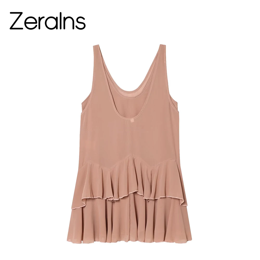 ZERAINS Damen-Kleid für Frühling und Sommer mit breiten Schulterträgern, mehrlagigem, dekorativem Camisole-Oberteil und kurzem Kleid