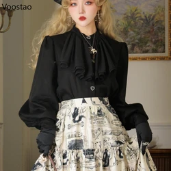 Victorian Gothic Lolita Blouse Women Japanese Style Elegant Y2k Chic Gigot Sleeve Tops Vintage Sweet Black White Princess Shirts