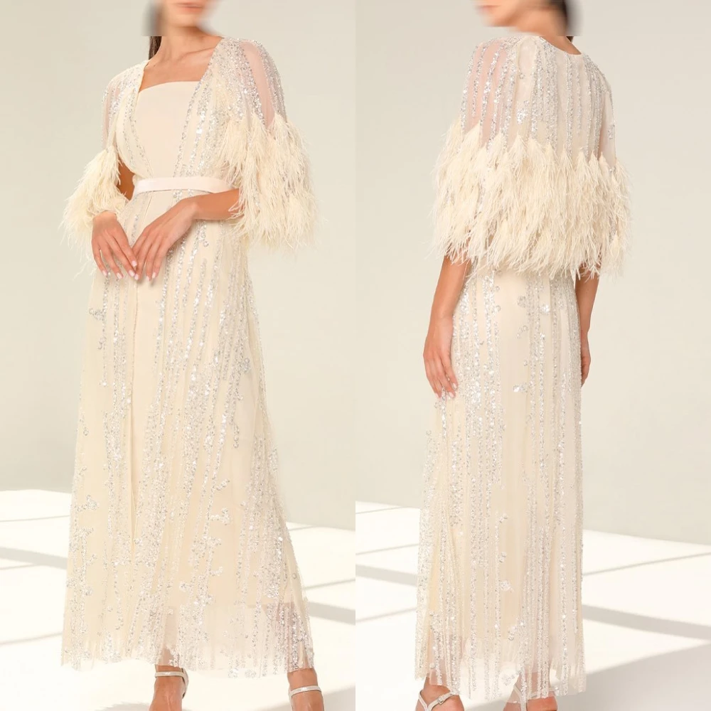 تخصيص أزياء ساحة طوق مساء اللباس حساسة طويلة الأكمام فساتين حفلة موسيقية مزاجه مطرزة فساتين المناسبات الخاصة