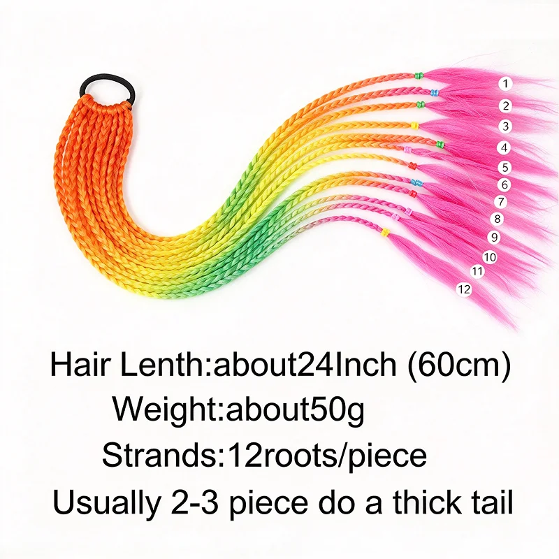 24Inch Synthetic Elastic Rubber Band Ponytail Extension 12Strands Long Braided Ponytail Hairpiece for Women Daily Party Hairstyl