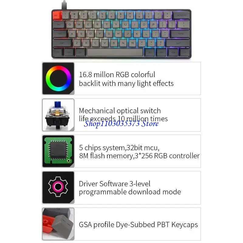 D46B RGB LED لوحة مفاتيح ميكانيكية سلكية سلكية ، مضغوطة محمولة ميني ميني PBT