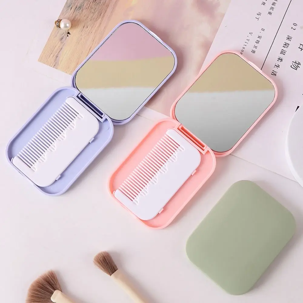 Portable Solid Color Pocket Makeup Mirror Wear-resistant Smooth Handheld Folding Mirror With Comb Cosmetic Mirror Desktop