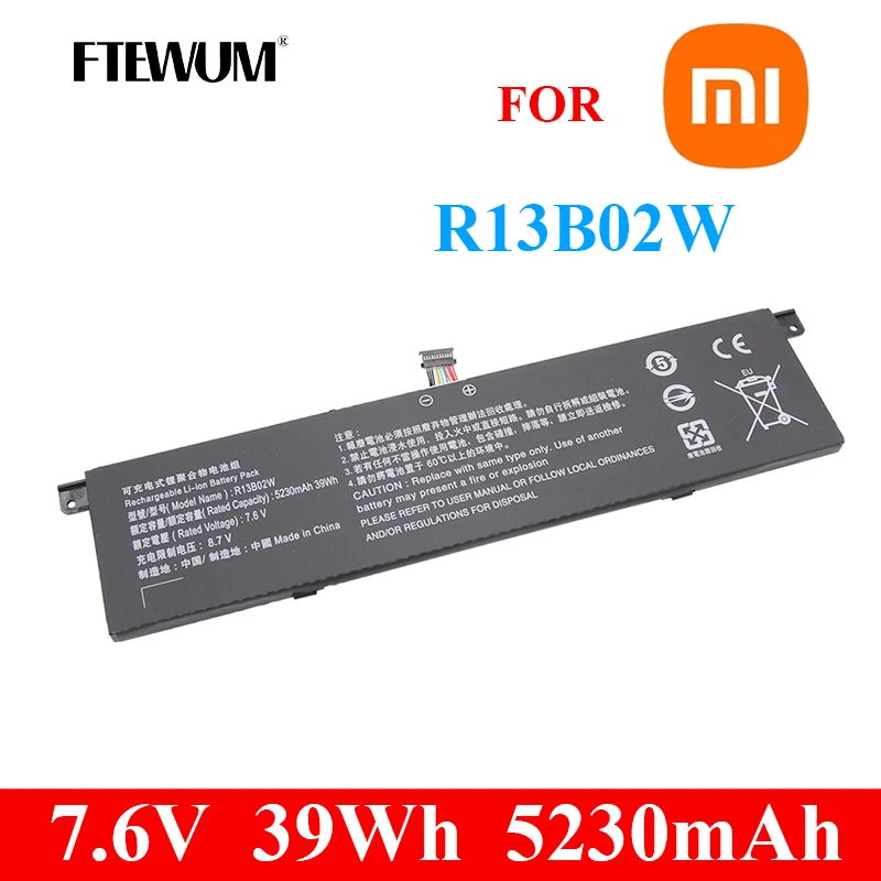 

FTEWUM 7.6V 39Wh 5230mAh R13B02W R13B01W Laptop Battery For Xiaomi Mi Air 13.3" Series Notebook Tablet PC 161301-01 FB 161301-07