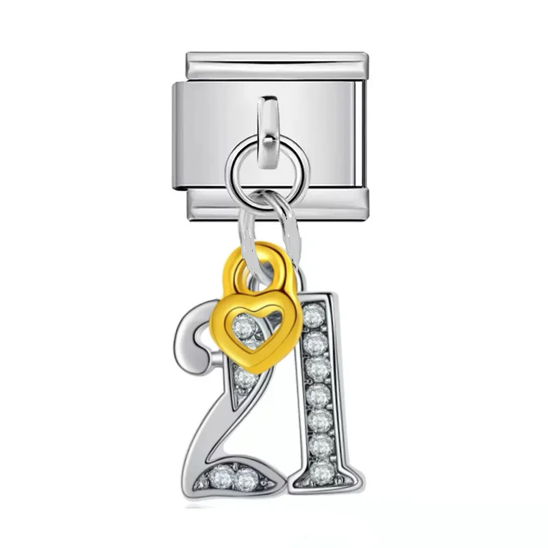 Colorful Digital 16, 18, 21 Pendant Italian Charm link Suitable For 9mm Stainless Steel Bracelet Women DIY Making Wholesale