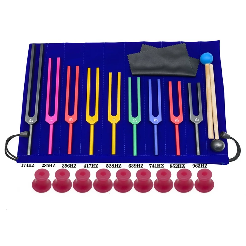 9 Pieces of Colorful Solfeggio Aluminum Alloy Tuning Forks, Tuning Forks for Therapy, Voice Therapy Black