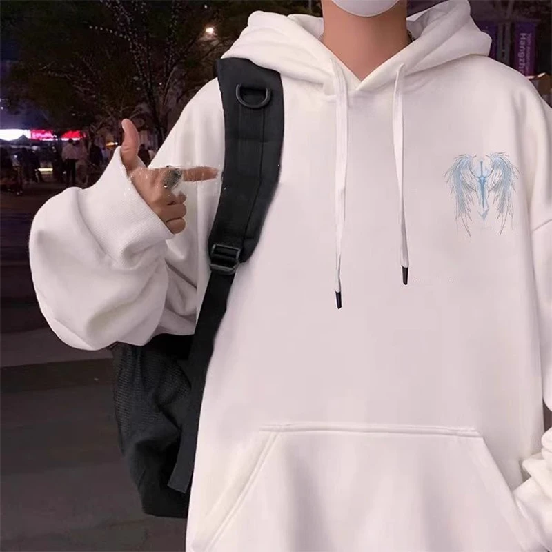 الأمريكية الرجعية الجناح طباعة هوديس الرجال الخريف الشتاء 2025 موضة جديدة الشارع الكنغر الحقيبة Y2K أفضل الرجال الدافئة البلوز طالب #3