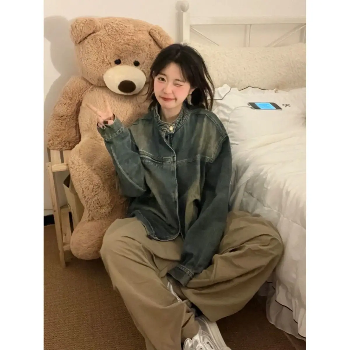 

Spring Women'S Jackets Long Sleeve Fashion Casual Bomber Loose Zipper Vintage Y2K Streetwear Retro Hooded Pu Leather Turn-Down