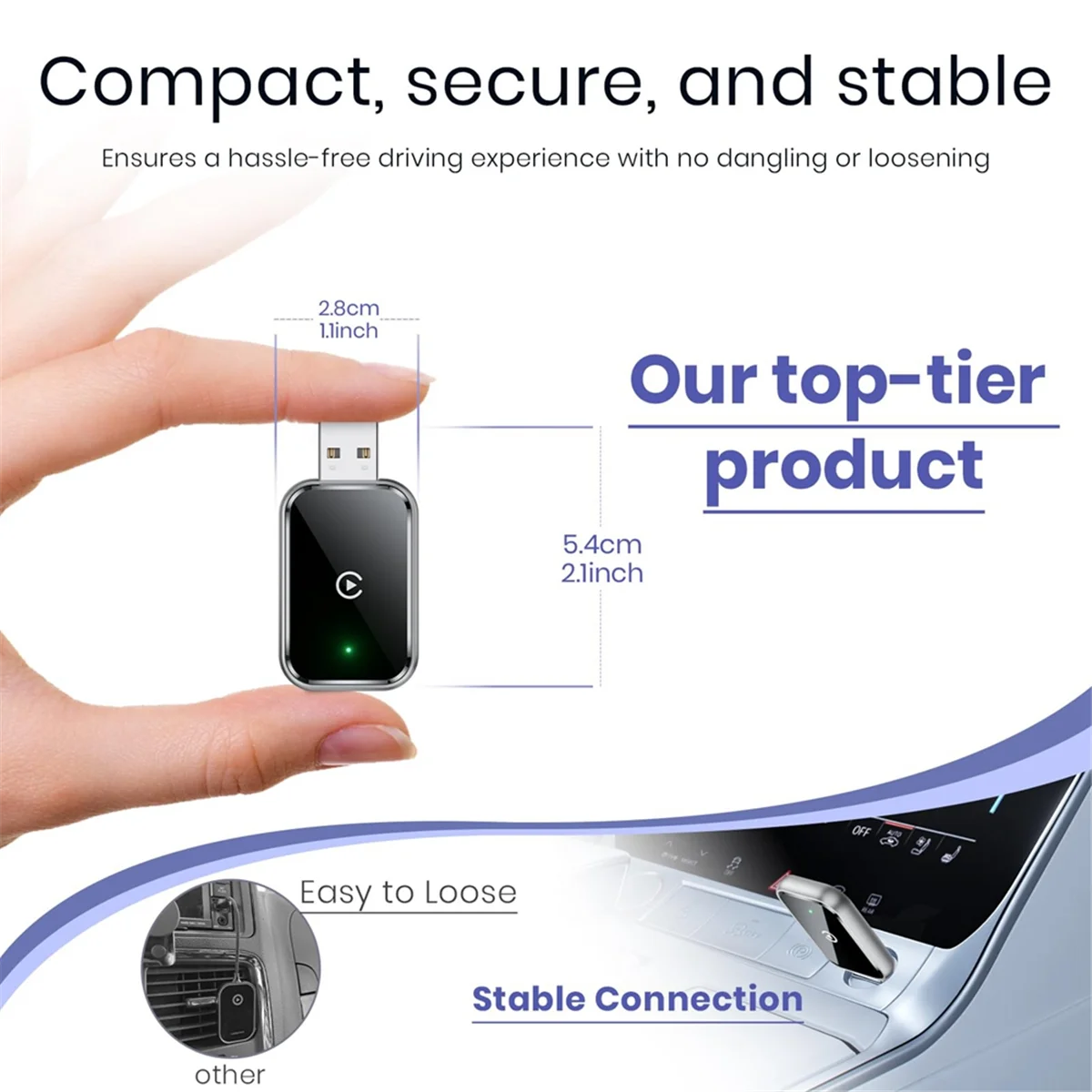

ABIY-Wireless CarPlay Adapter for IPhone, Convert Wired to Wireless, Mini Size, USB & USB-C, No Delay