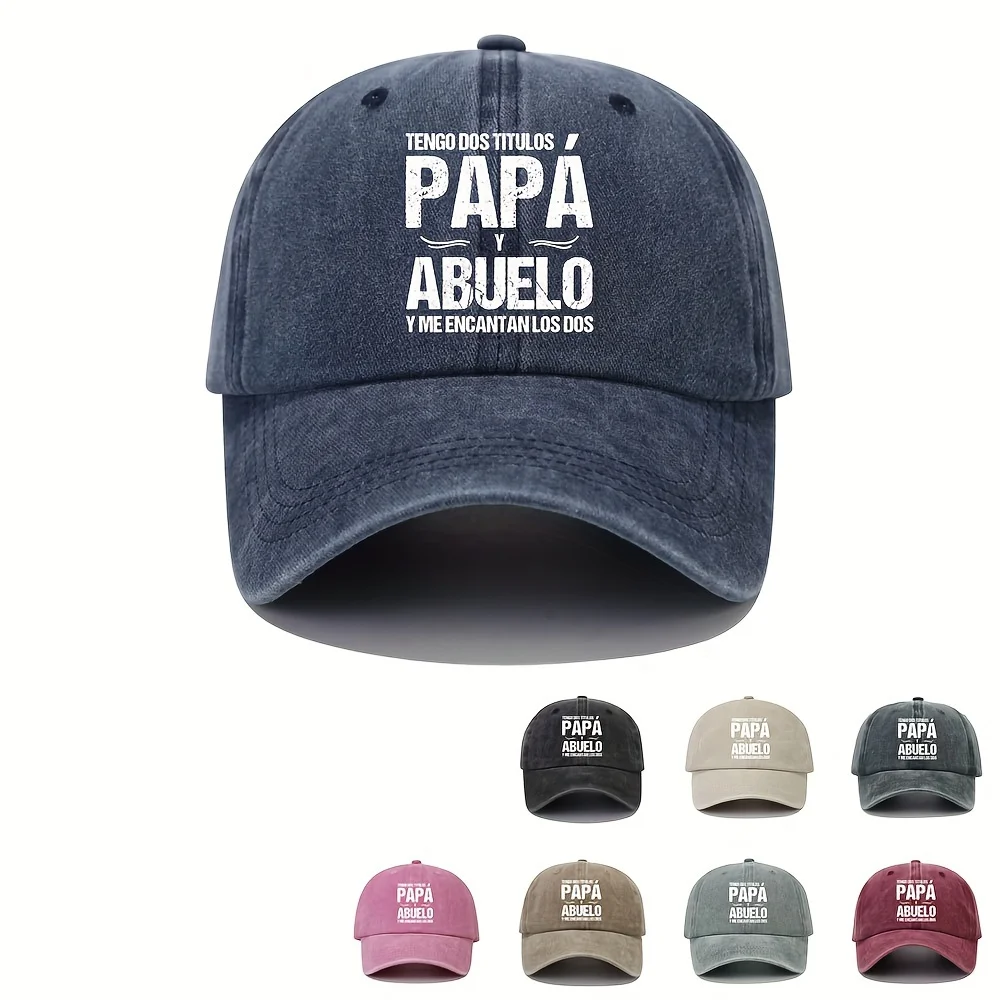 Gorra de béisbol con frase en español, gorro de papá desgastado lavado ajustable, estampado "tenga DOS TITULOS PAPA Y ABUELO"