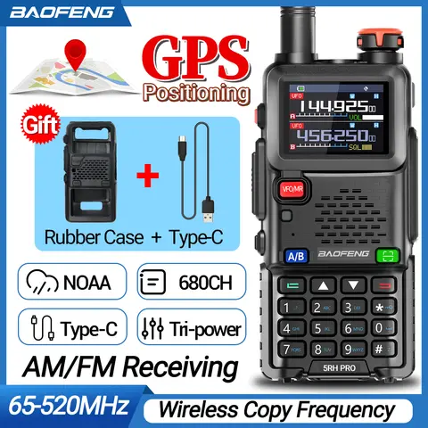 Baofeng UV-5RH PRO GPS 워키 토키 장거리 멀티 밴드 무선 복사 주파수 NOAA Type-c DTMF 캠핑 용 양방향 라디오 Best5