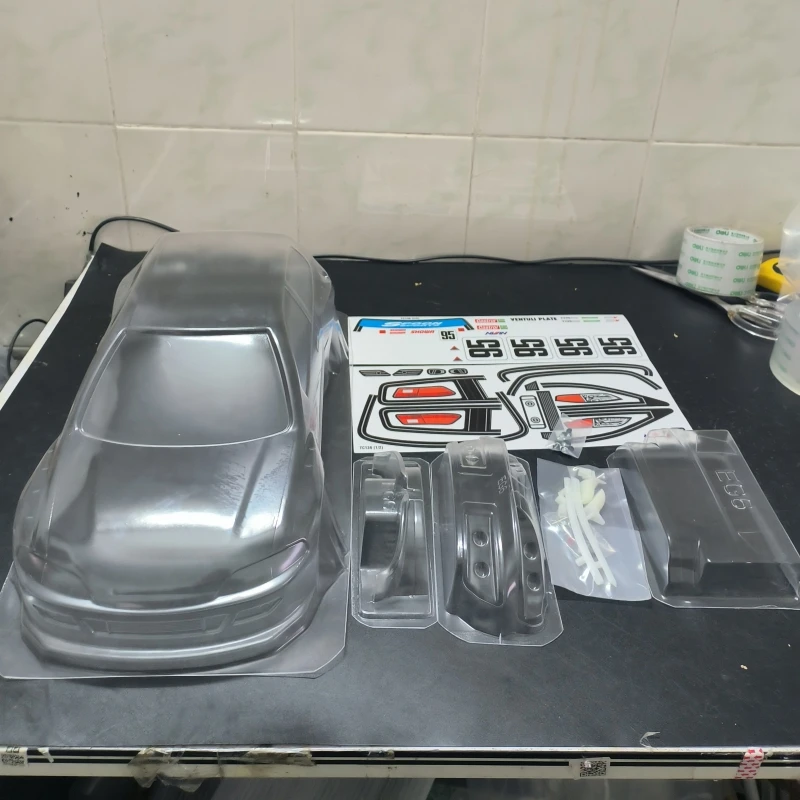 TC136 1/10 Pandem Honda EG6 Clear Lexan Body shell W/Rear spoiler + Mirrors, Light Buckles, RC Rally car 257mm Tamiya tt01 tt02