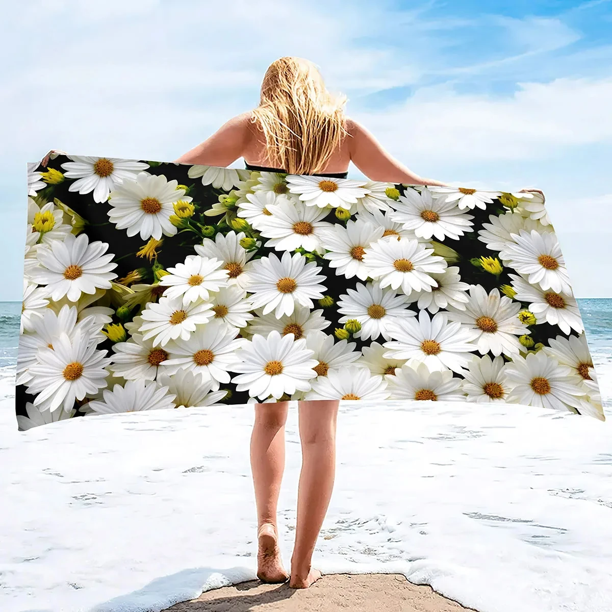 

Daisy Beach Towel Soft Oversized Absorbent Botanical Flower Bath Towel Quick-Dry Towels for Bathroom Travel Pool Camping Spa Gym