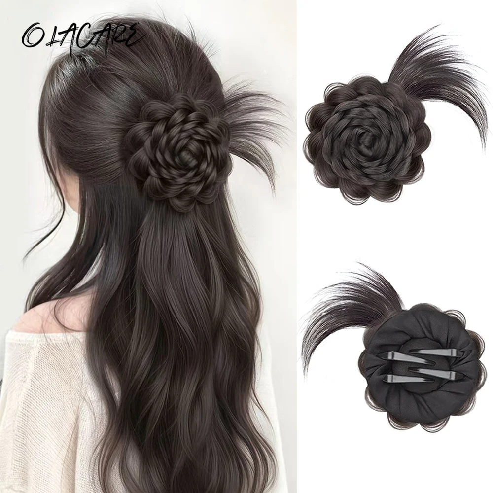 Hand-woven Hair Synthetic Braided Hair Clips Wig Flower-Shaped Alligator Clip Cute Hairstyle Hairpiece for Women Girls Daily Use