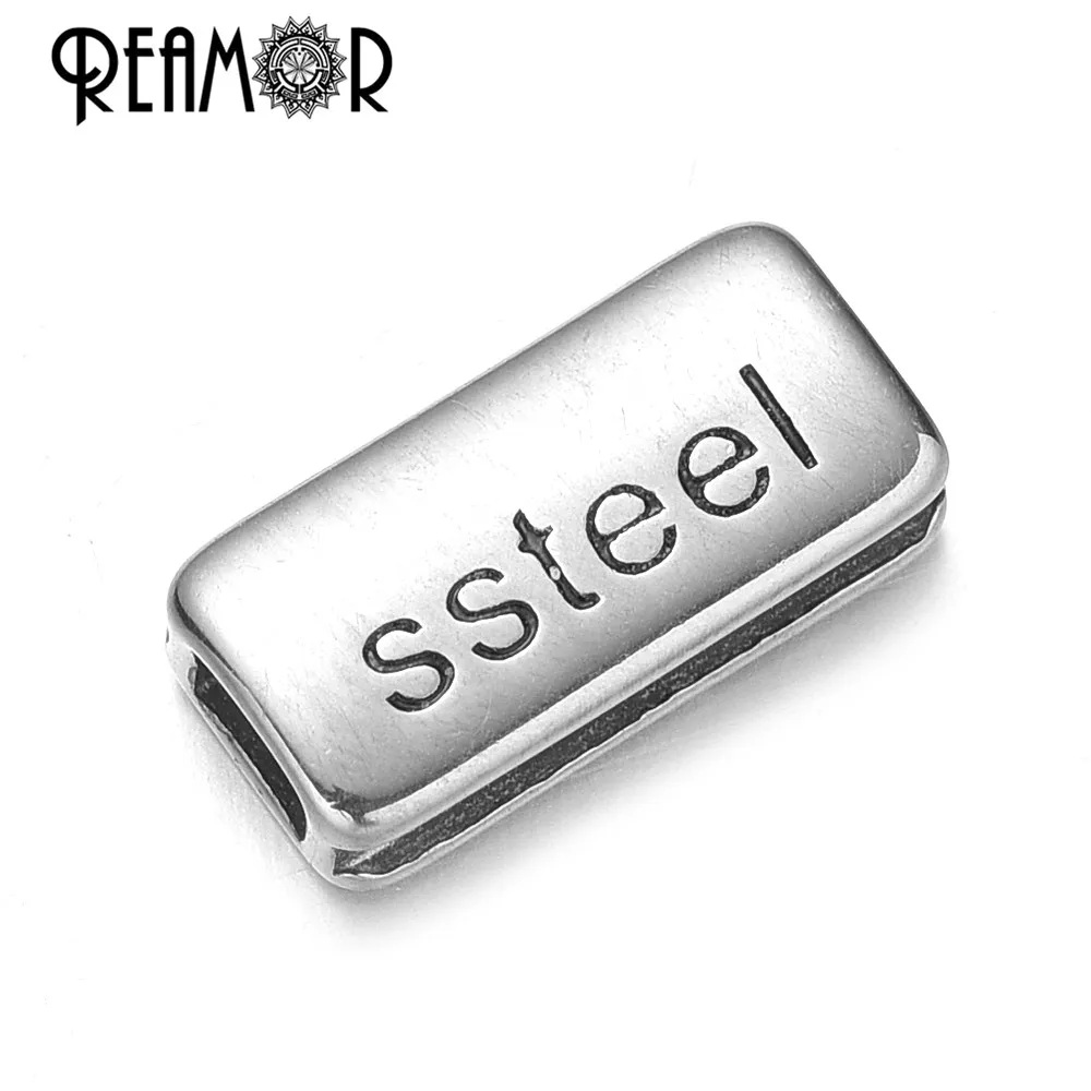 REAMOR 5pcs 316l Stainless Steel Blank Small Hole Laser Logo Metal Charm Spacer Beads For DIY Jewelry Making Bracelets Findings