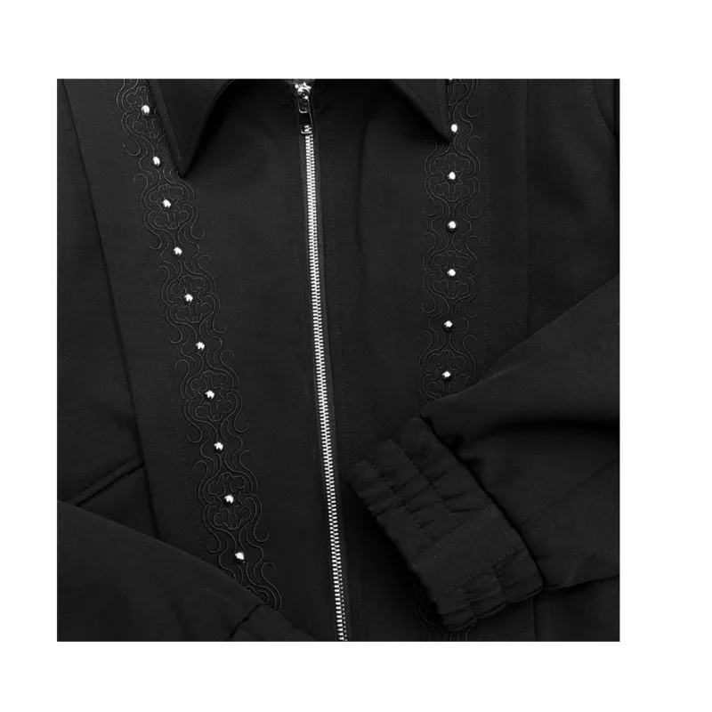 WVGA Spring Autumn New Men's Tide High Street Embroidery Short Jackets Niche Chic Casual Rivet Turn-down Collar Coats Ins W12855