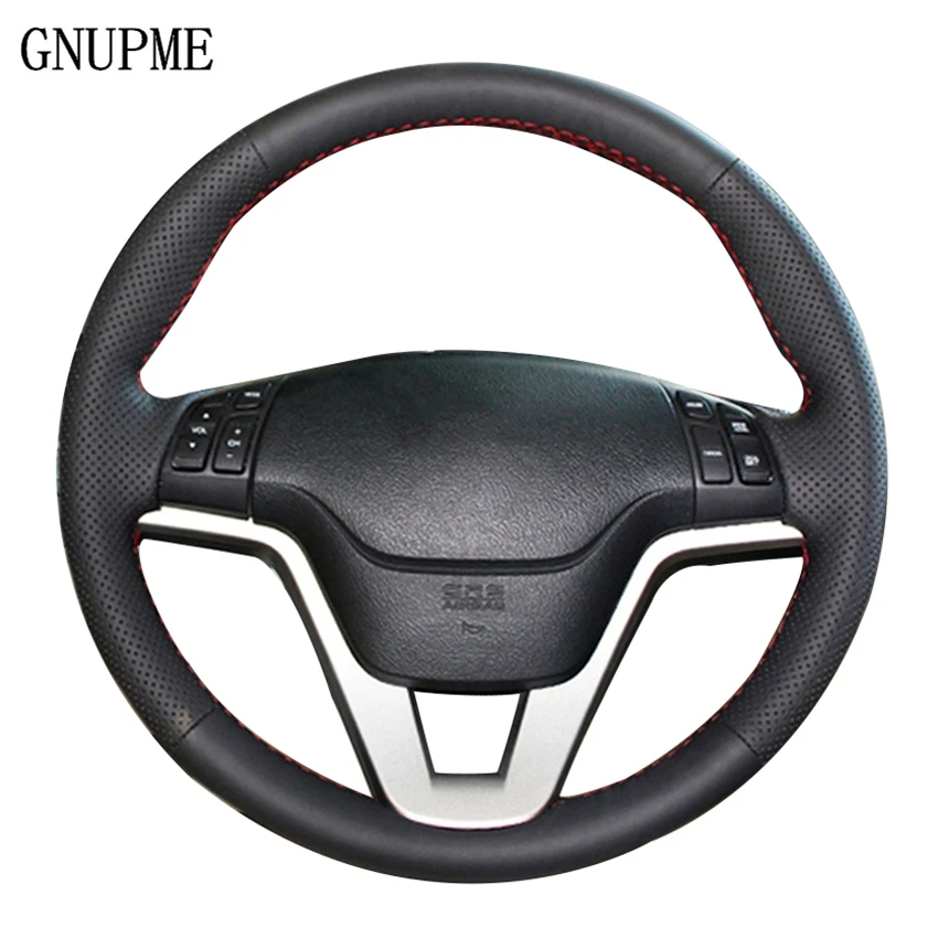 Black Artificial Leather Hand-stitched Car Steering Wheel Cover For Honda CRV CR-V 2007 2008 2009 2010 2011