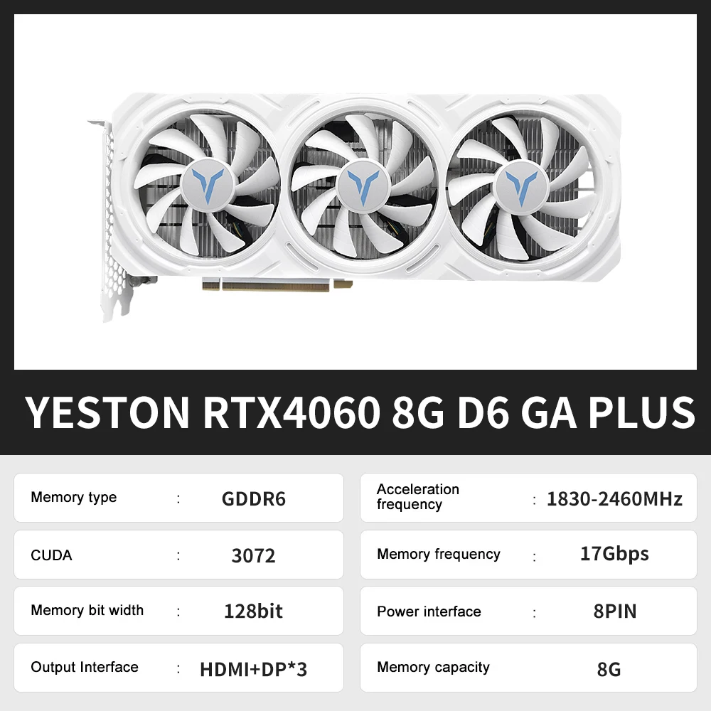 Yeston RTX 4060 RTX 4060 TI 8G Gaming Graphics Card 8G GDDR6 128-bit PCI-E 4.0 HDMI 8Pin Desktop Video Card placa de video