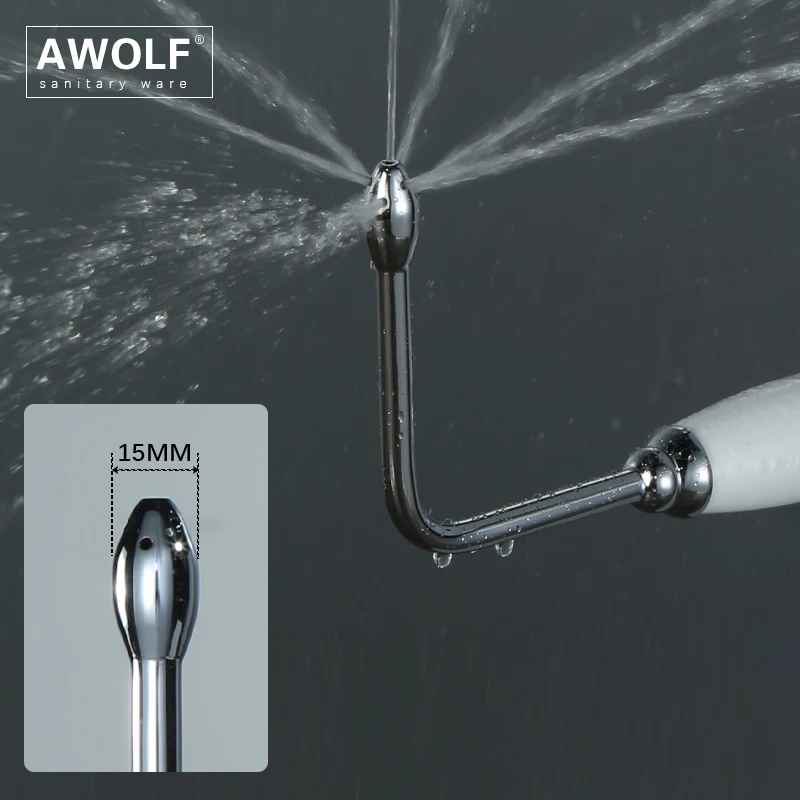 Imagem -03 - Awolf-anal Sistema de Pulverizador de Enema Bidê de Banheiro Latão Sólido Cabeça de Chuveiro Higiênico Portátil Conjunto Shattaf Branco Cromado Ap2352