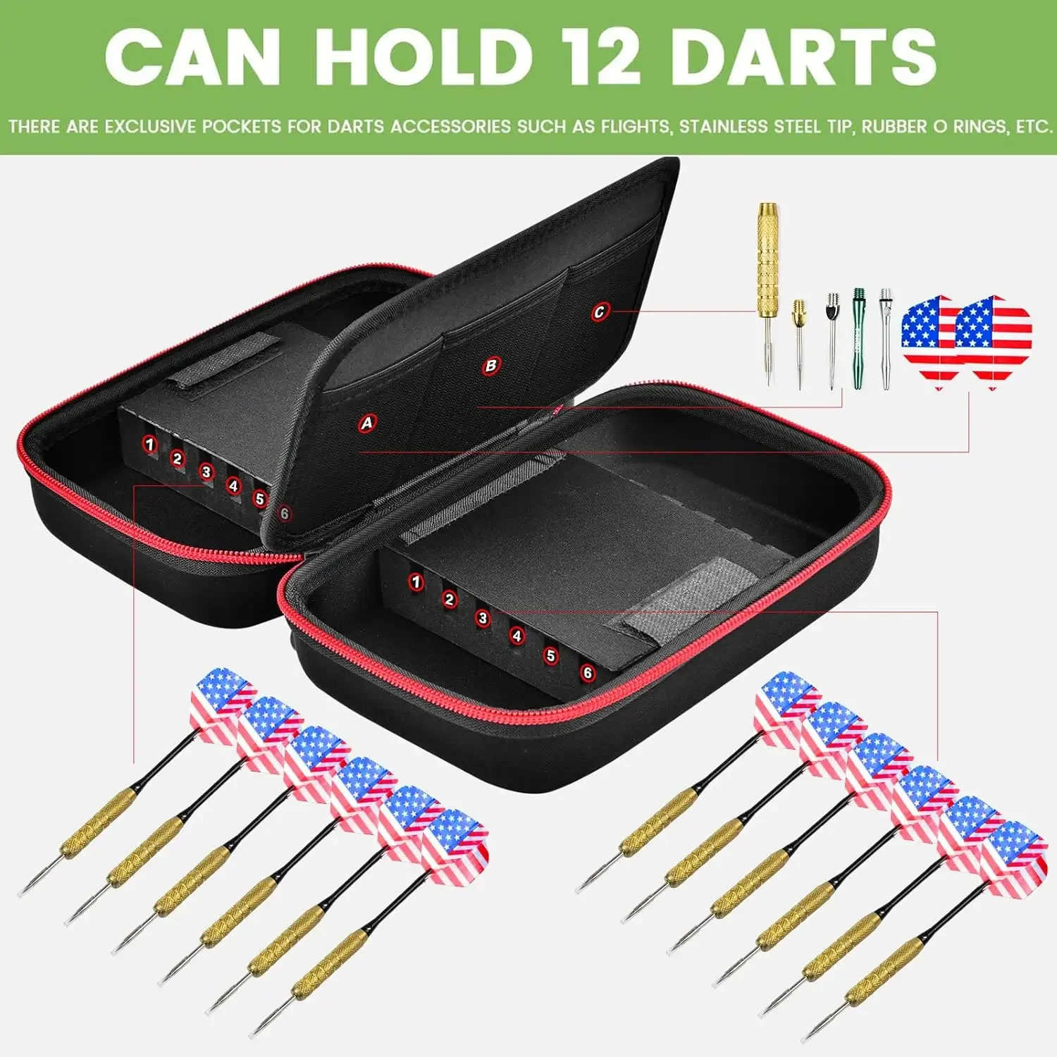 Dart Case Holder Bag for 12 pcs Steel and Soft Tip Darts Set, Storage Organizer Holds 12 Darts and Tips (Cases Only)