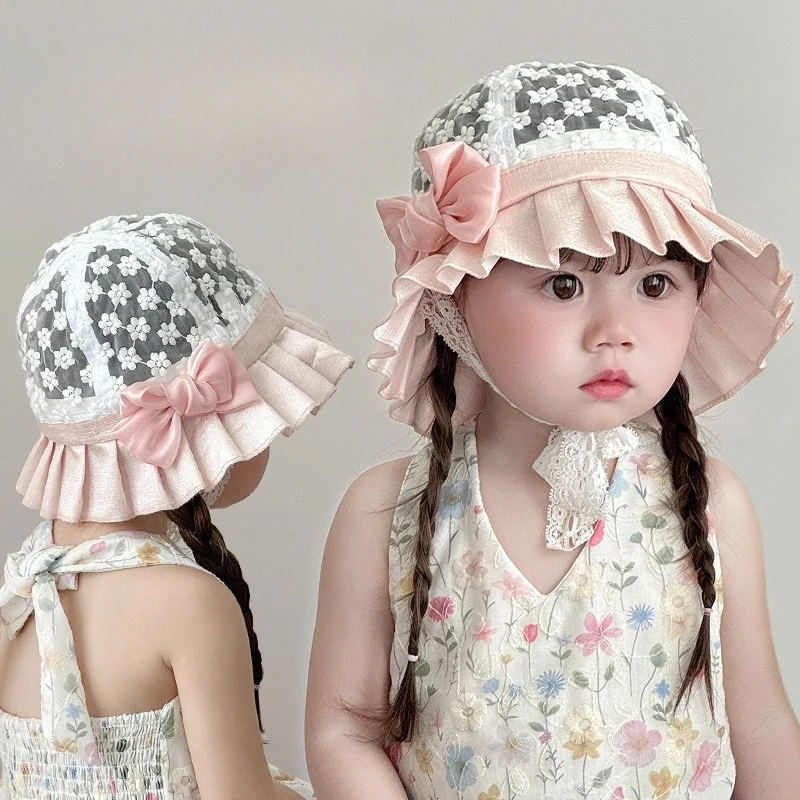 

Baby Girls Bucket Hat Breathable Mesh Princess Sun Hat for Toddler Thin Protection Fisherman Cap Kawaii Kids Outdoor Headwear