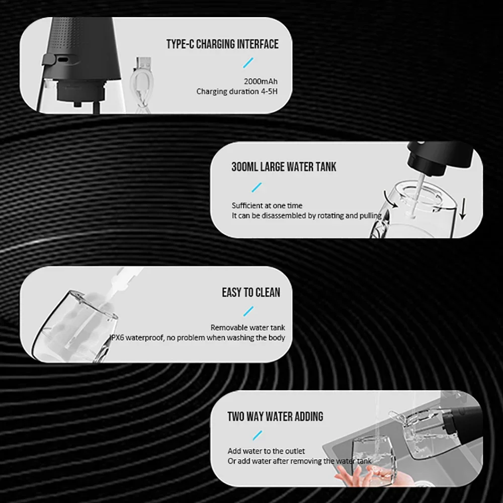 Dental Oral Irrigator Water Flosser for Teeth Cleaner Thread Teeth Pick Mouth Washing Machine 5 Nozzels 3 Modes 300ml Floss Jet